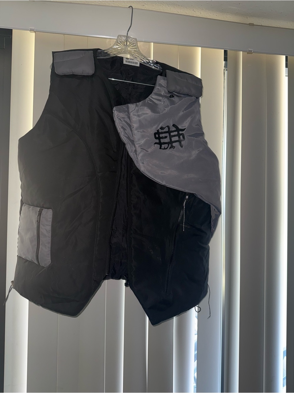 Black and Gray Puffer Vest with Contrast Panels